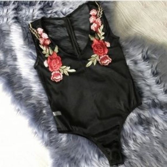 Other - 💝4/$15 sheer black sexy lingerie red roses womens